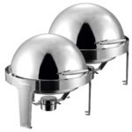 2x 6L Stainless Steel Chafing Food Warmer Catering Dish Round Roll Top