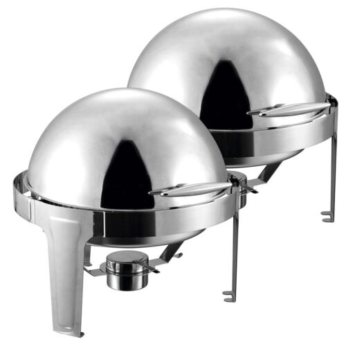 2x 6L Stainless Steel Chafing Food Warmer Catering Dish Round Roll Top