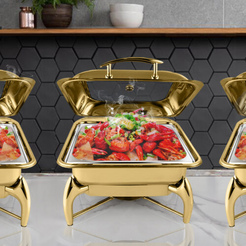 Gold Plated Stainless Steel Square Chafing Dish Tray Buffet Cater Food Warmer Chafer with Top Lid - Image 6