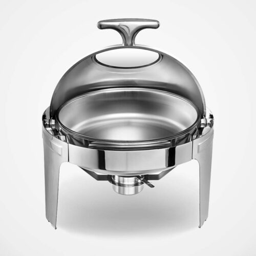 2x 6L Round Chafing Stainless Steel Food Warmer with Glass Roll Top - Image 2