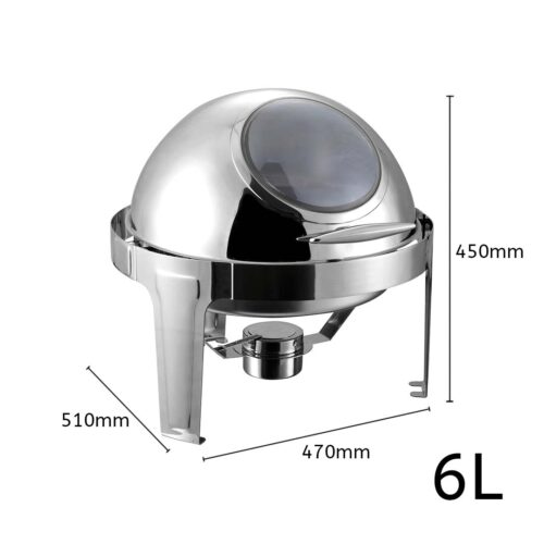2x 6L Round Chafing Stainless Steel Food Warmer with Glass Roll Top - Image 3