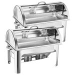 2x 9L Stainless Steel Full Size Roll Top Chafing Dish Food Warmer