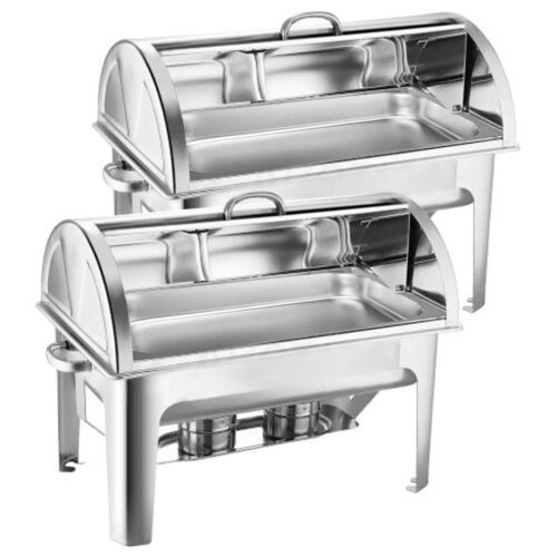 2x 9L Stainless Steel Full Size Roll Top Chafing Dish Food Warmer