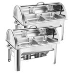 2x 4.5L Dual Tray Stainless Steel Roll Top Chafing Dish Food Warmer