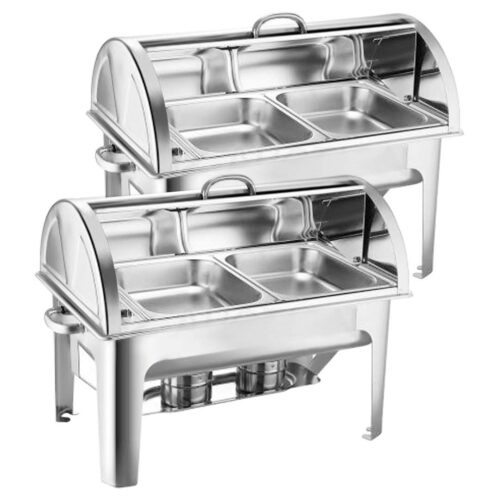 2x 4.5L Dual Tray Stainless Steel Roll Top Chafing Dish Food Warmer