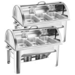 2x 3L Triple Tray Stainless Steel Roll Top Chafing Dish Food Warmer