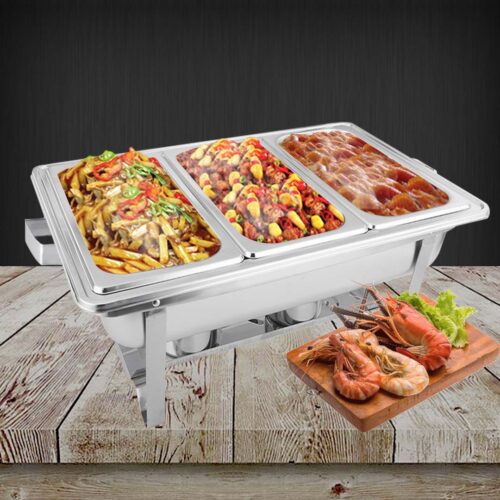 4x 3L Triple Tray Stainless Steel Chafing Food Warmer Catering Dish - Image 5
