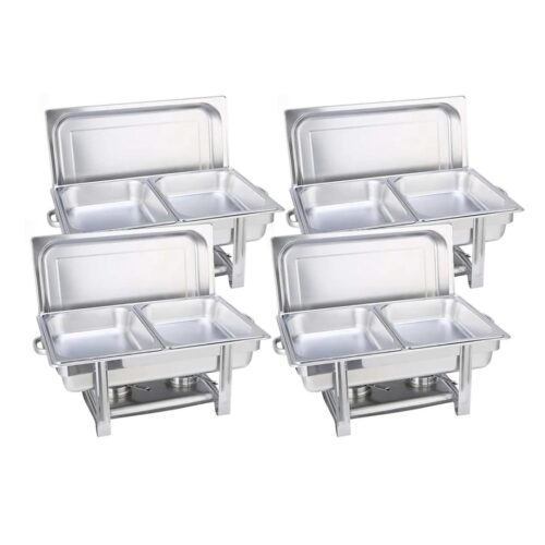 4x Stainless Steel Chafing Double Tray Catering Dish Food Warmer