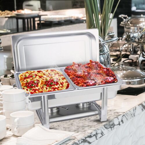 4x Stainless Steel Chafing Double Tray Catering Dish Food Warmer - Image 4