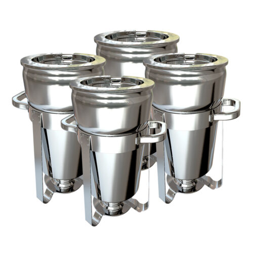 4x 11L Round Stainless Steel Soup Warmer Marmite Chafer Full Size Catering Chafing Dish