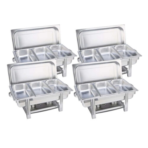 4x Stainless Steel Chafing Triple Tray Catering Dish Food Warmer