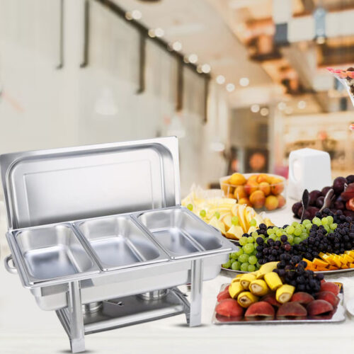 4x Stainless Steel Chafing Triple Tray Catering Dish Food Warmer - Image 5