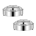 2x Stainless Steel Round Chafing Dish Tray Buffet Cater Food Warmer Chafer with Top Lid