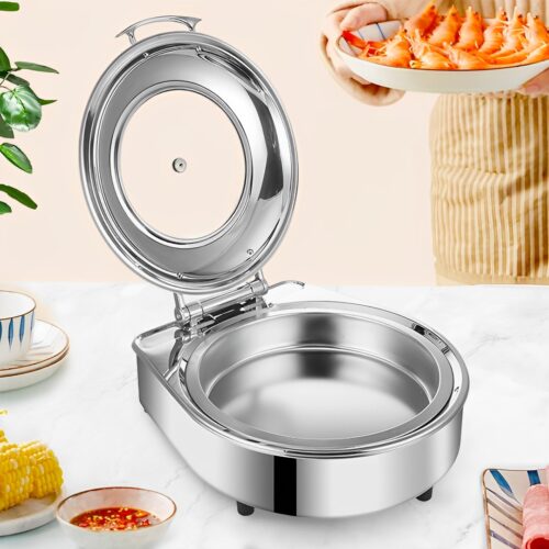 2x Stainless Steel Round Chafing Dish Tray Buffet Cater Food Warmer Chafer with Top Lid - Image 3
