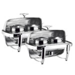 2x 6.5L Stainless Steel Double Soup Tureen Bowl Station Roll Top Buffet Chafing Dish Catering Chafer Food Warmer Server