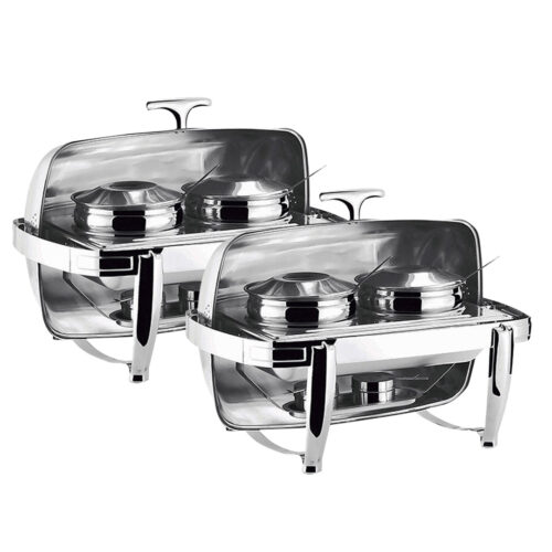 2x 6.5L Stainless Steel Double Soup Tureen Bowl Station Roll Top Buffet Chafing Dish Catering Chafer Food Warmer Server