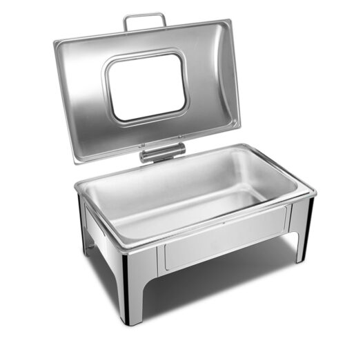2x 9L Stainless Steel Soup Warmer Roll Top Chafer Chafing Dish Set with Glass Visual Window Lid - Image 3