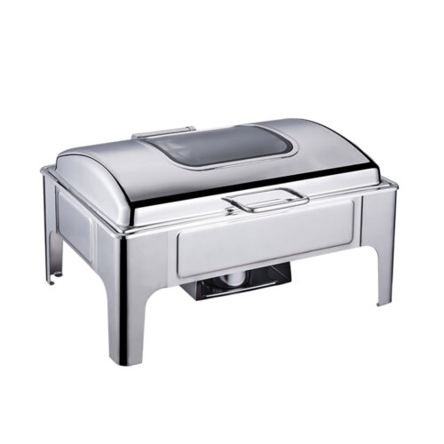 2x 9L Stainless Steel Soup Warmer Roll Top Chafer Chafing Dish Set with Glass Visual Window Lid - Image 5
