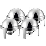 4x 6L Stainless Steel Chafing Food Warmer Catering Dish Round Roll Top