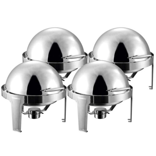 4x 6L Stainless Steel Chafing Food Warmer Catering Dish Round Roll Top