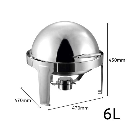 4x 6L Stainless Steel Chafing Food Warmer Catering Dish Round Roll Top - Image 3