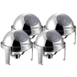 4x 6L Round Chafing Stainless Steel Food Warmer with Glass Roll Top