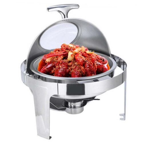 4x 6L Round Chafing Stainless Steel Food Warmer with Glass Roll Top - Image 4