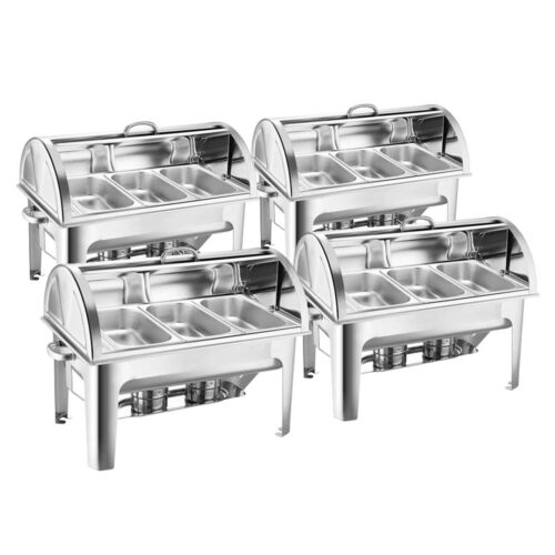4x 3L Triple Tray Stainless Steel Roll Top Chafing Dish Food Warmer