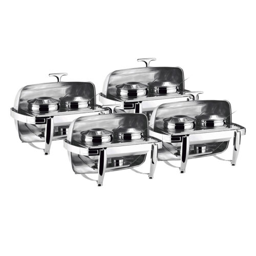 4x 6.5L Stainless Steel Double Soup Tureen Bowl Station Roll Top Buffet Chafing Dish Catering Chafer Food Warmer Server