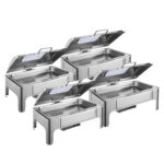 4x 9L Stainless Steel Soup Warmer Roll Top Chafer Chafing Dish Set with Glass Visual Window Lid