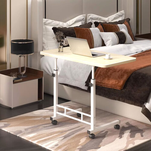 40x80cm White Maple Bedside Table Movable Bedroom Desk Student Computer Table - Image 2