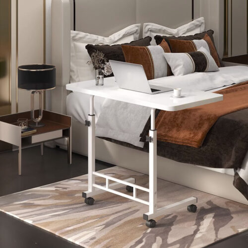 40x80cm White Bedside Table Movable Bedroom Desk Student Computer Table - Image 2