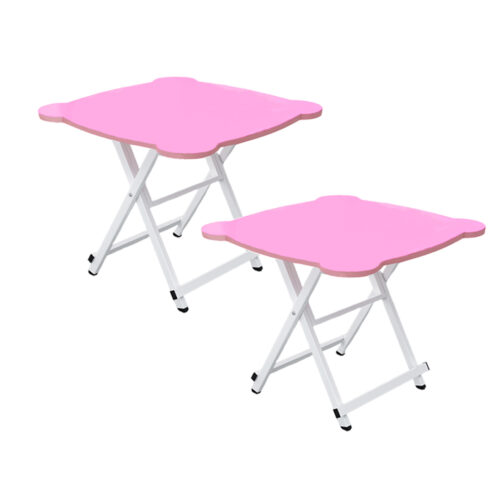 2x Pink Minimalist Cat Ear Folding Table Indoor Outdoor Portable Stall Desk Decor