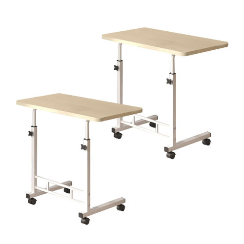 2x 40x80cm White Maple Bedside Table Movable Bedroom Desk Student Computer Table