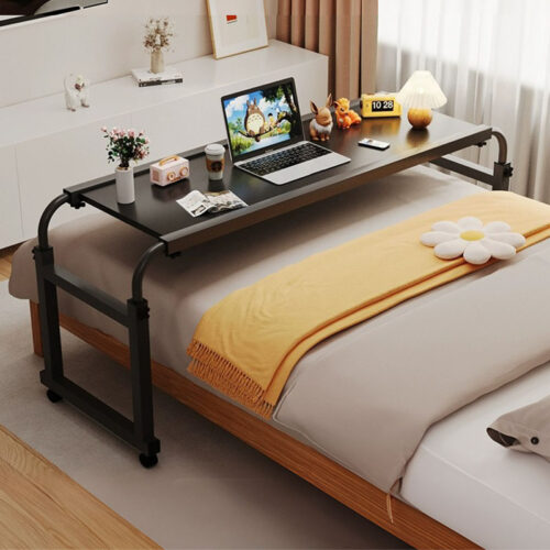 140x45cm Black Cross Bed Movable Desk Table Adjustable Length Height - Image 2