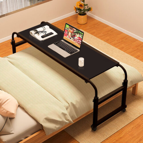 140x45cm Black Cross Bed Movable Desk Table Adjustable Length Height - Image 3