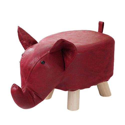 Red Children Bench Elephant Character Round Ottoman Stool Soft Small Comfy Seat Decor