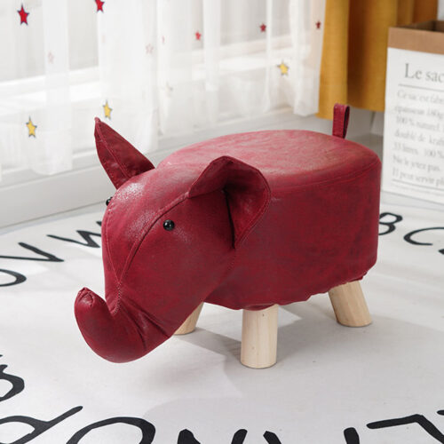 Red Children Bench Elephant Character Round Ottoman Stool Soft Small Comfy Seat Decor - Image 2