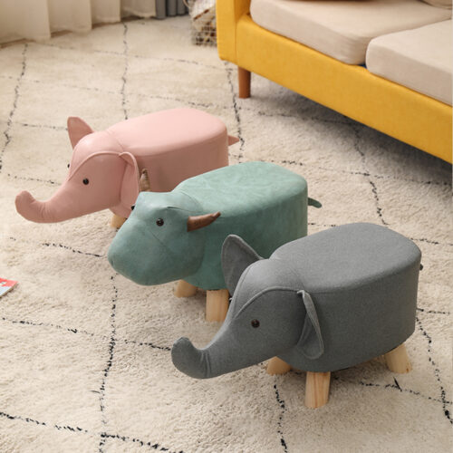 Red Children Bench Elephant Character Round Ottoman Stool Soft Small Comfy Seat Decor - Image 3