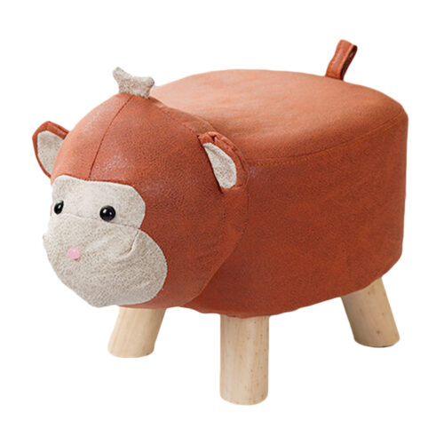 Orange Children Bench Monkey Character Round Ottoman Stool Soft Small Comfy Seat Decor