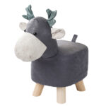 Grey Children Bench Deer Character Round Ottoman Stool Soft Small Comfy Seat Decor