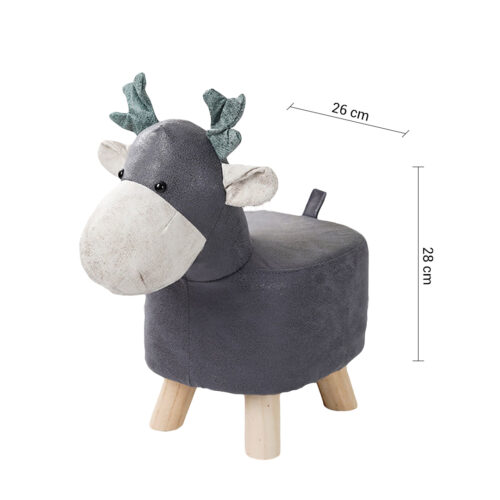 Grey Children Bench Deer Character Round Ottoman Stool Soft Small Comfy Seat Decor - Image 6