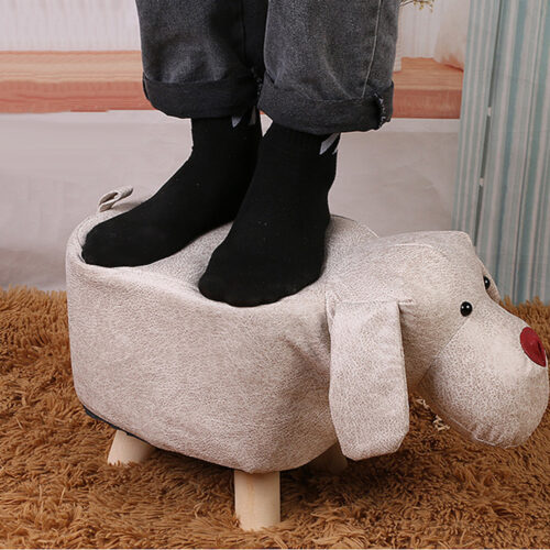 Grey Children Bench Deer Character Round Ottoman Stool Soft Small Comfy Seat Decor - Image 7