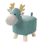 Green Children Bench Deer Character Round Ottoman Stool Soft Small Comfy Seat Decor