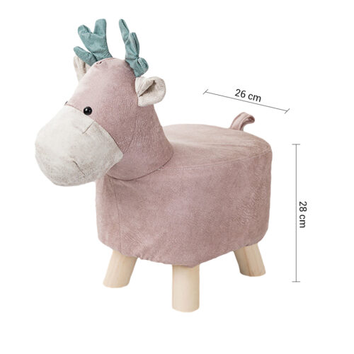 Pink Children Bench Deer Character Round Ottoman Stool Soft Small Comfy Seat Decor - Image 4