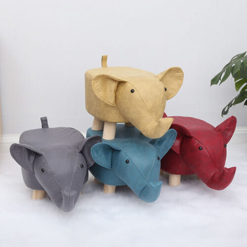 2x Red Children Bench Elephant Character Round Ottoman Stool Soft Small Comfy Seat Decor - Image 3