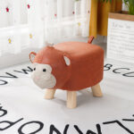 2x Orange Children Bench Monkey Character Round Ottoman Stool Soft Small Comfy Seat Decor