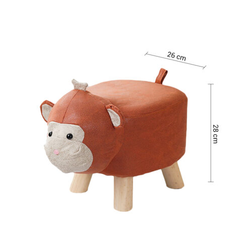 2x Orange Children Bench Monkey Character Round Ottoman Stool Soft Small Comfy Seat Decor - Image 5