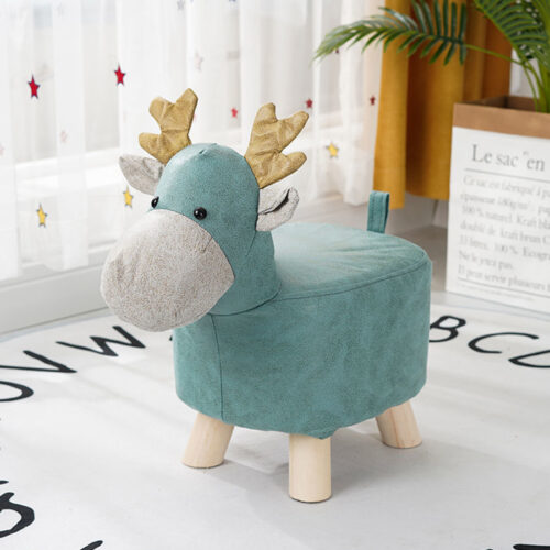 2x Green Children Bench Deer Character Round Ottoman Stool Soft Small Comfy Seat Decor - Image 2
