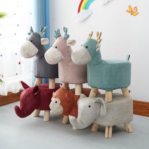 2x Green Children Bench Deer Character Round Ottoman Stool Soft Small Comfy Seat Decor - Image 7